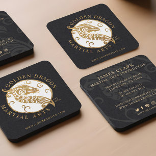 Martial Arts/Karate Golden Dragon Medallion Logo Square Business Card