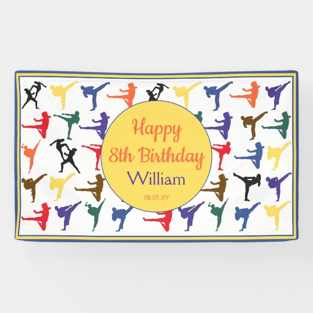 Martial Arts Karate Kids Happy 8th Birthday Banner (Horizontal)