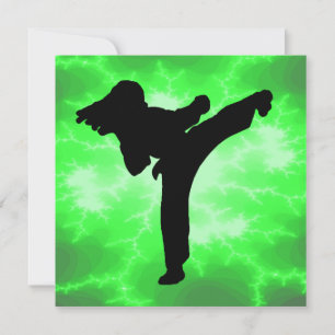 Martial Arts Lightning Girl green invitations