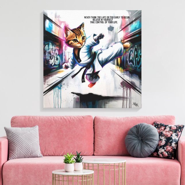 Martial Arts Meets Street Style – Cartoon Kitten  Canvas Print (Insitu(LivingRoom))
