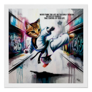 Martial Arts Meets Street Style – Cartoon Kitten Poster