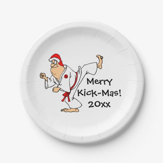 Martial Arts Merry Kick-Mas Christmas Party Paper Plate (Front)