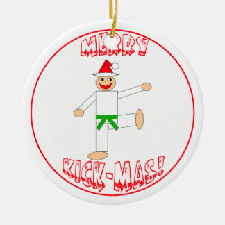 Martial Arts Merry Kick Mas Green Belt Ceramic Tree Decoration
