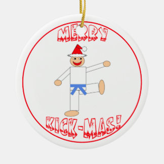 Martial Arts Merry Kick Mas Light Blue Belt Ceramic Tree Decoration