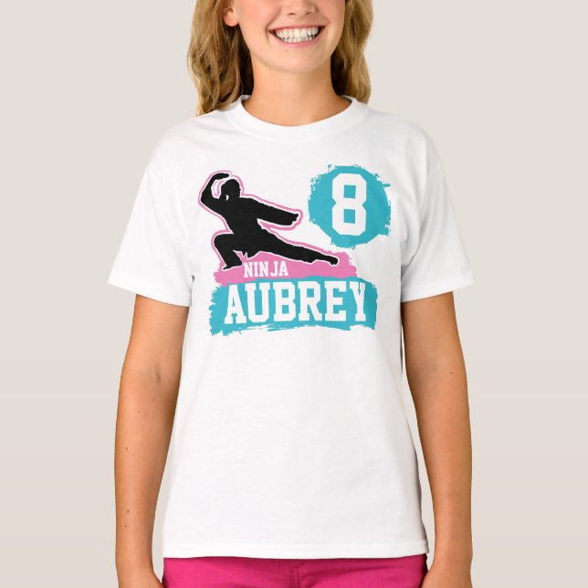 Martial Arts Ninja Warrior Theme Birthday Girl T-Shirt (Front)