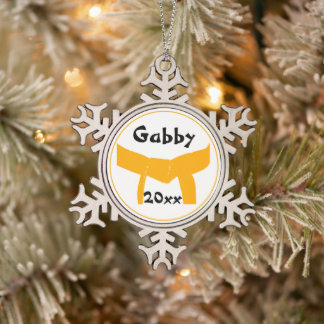 Martial Arts Orange Belt Snowflake Pewter Christmas Ornament