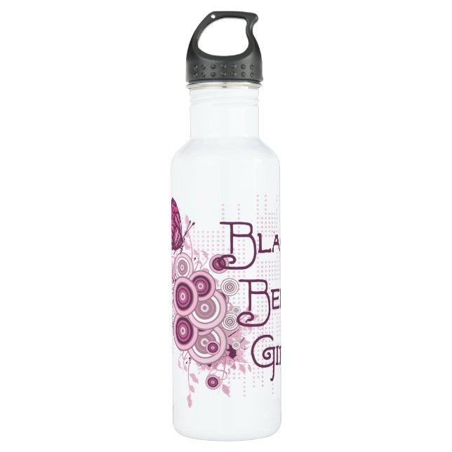 Martial Arts Pink Butterfly Black Belt Girl 710 Ml Water Bottle (Front)
