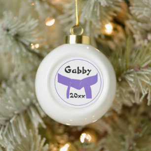 Martial Arts Purple Belt Ceramic Ball Christmas Ornament