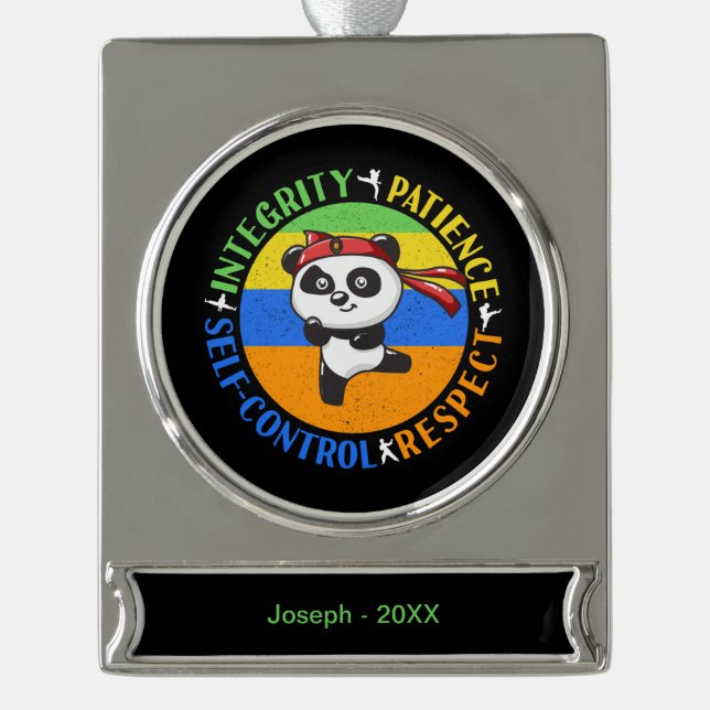 Martial Arts Values - Boys Karate Mindset Silver Plated Banner Ornament (Front)