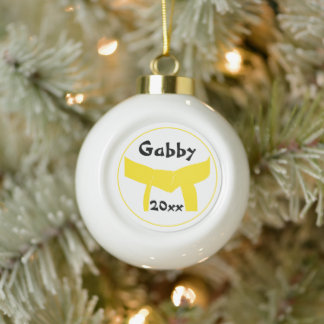 Martial Arts Yellow Belt Rank Ceramic Ball Christmas Ornament
