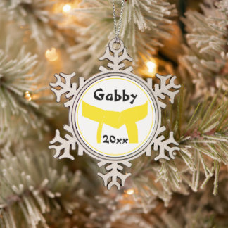 Martial Arts Yellow Belt Snowflake Pewter Christmas Ornament