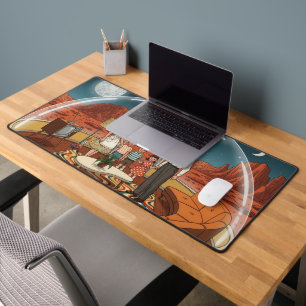 Martian Bubble Home - Retro Family Adventure Scene Desk Mat