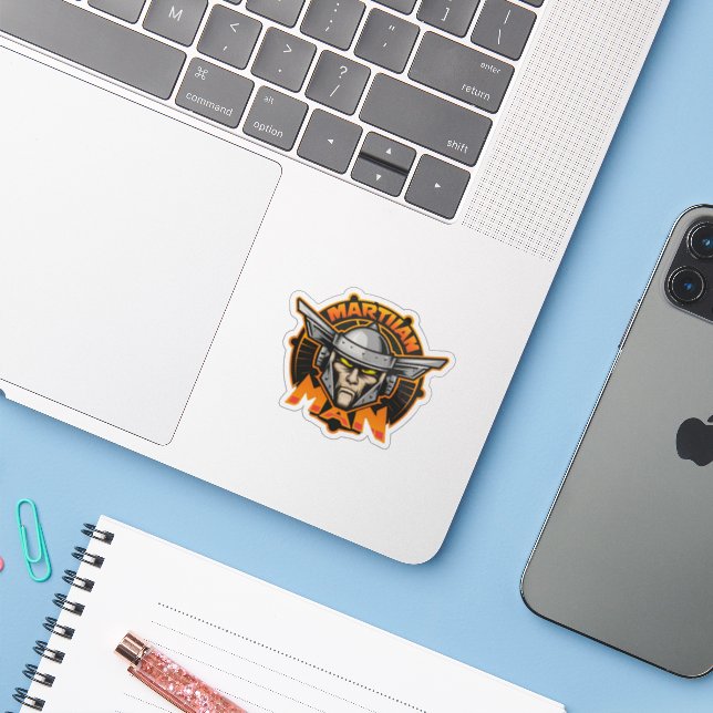 Martian Man Futuristic Logo Art (Laptop w/ iPhone)