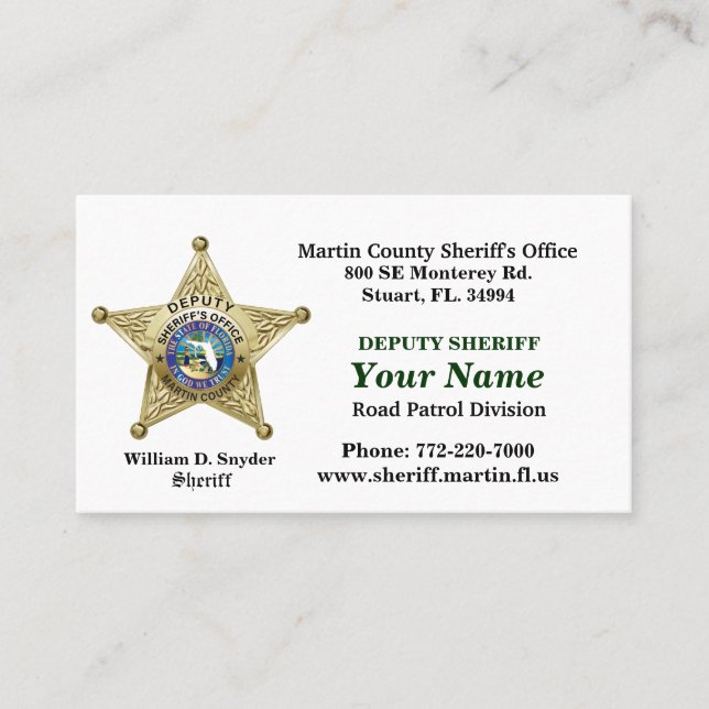 Martin County Sheriff's Office Bussiness Card. Business Card (Front)