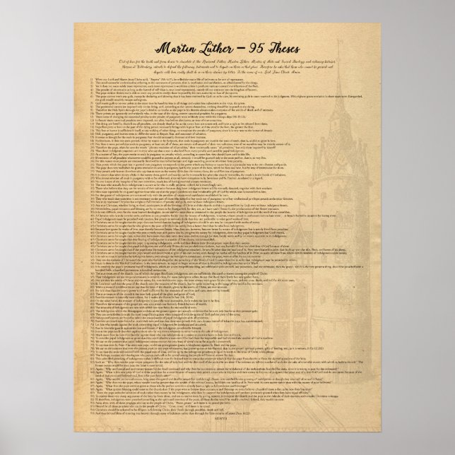 Martin Luther 95 Theses (Eng) Wittenberg Church Poster (Front)
