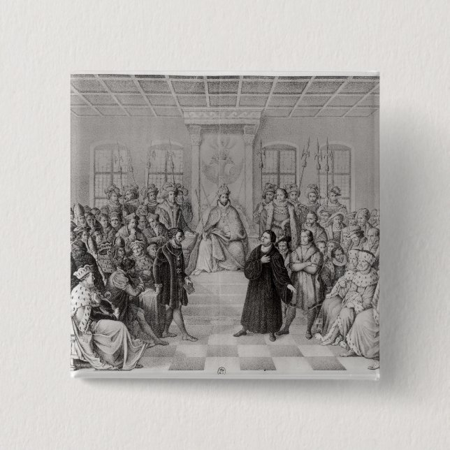 Martin Luther in front of Charles V 15 Cm Square Badge (Front)