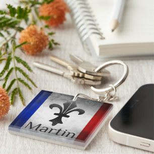Martin Name with French Flag   Key Ring