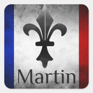 Martin Name with French Flag   Square Sticker