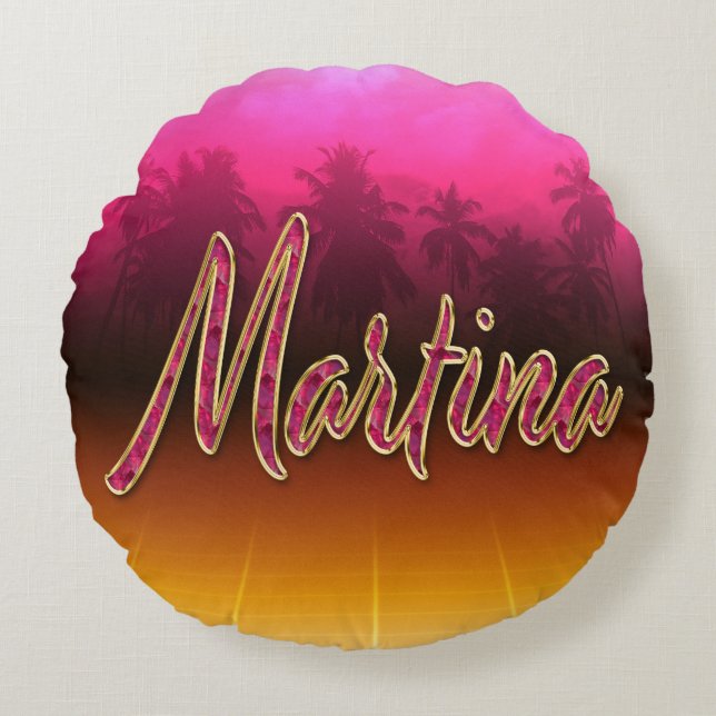 Martina First Name Golden pink cushy Round Cushion (Front)