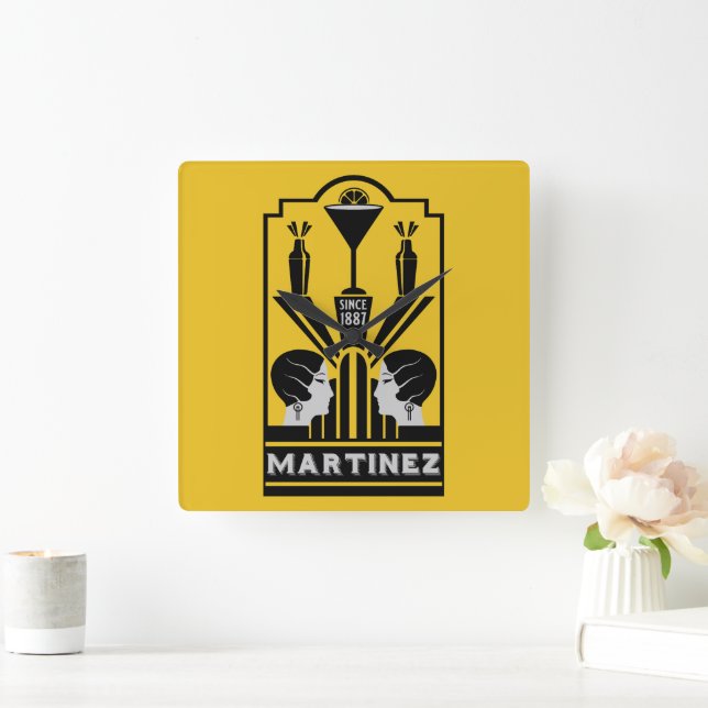 Martinez Cocktail Art Deco Square Wall Clock (Home)