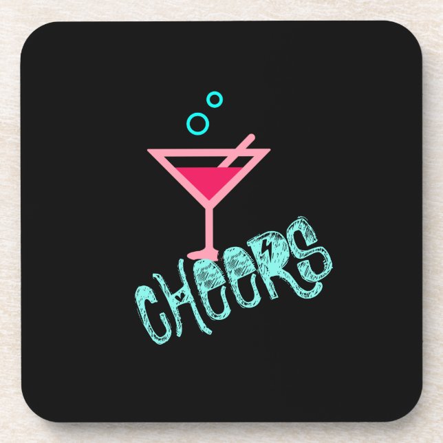 Martini - Alcohol Drink Pop Art, Pink & Turquoise Coaster (Front)