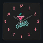 Martini - Alcohol Drink Pop Art, Pink & Turquoise Square Wall Clock<br><div class="desc">Retro,  pop,  colorful creation of Martini drink,  Square Clock. Special theme of pink and turquoise coloring,  with simple but elegant icon styled art.
Original digital art by Raphael Studio - 'Martini'.
Retro pop & style unique design.
Editable text: Change the title to your preference.</div>