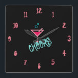 Martini - Alcohol Drink Pop Art, Pink & Turquoise Square Wall Clock<br><div class="desc">Retro,  pop,  colorful creation of Martini drink,  Square Clock. Special theme of pink and turquoise coloring,  with simple but elegant icon styled art.
Original digital art by Raphael Studio - 'Martini'.
Retro pop & style unique design.
Editable text: Change the title to your preference.</div>