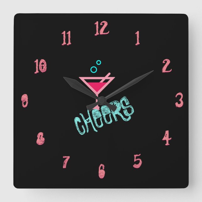Martini - Alcohol Drink Pop Art, Pink & Turquoise Square Wall Clock (Front)