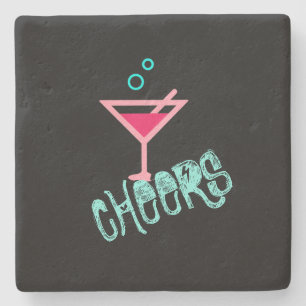 Martini - Alcohol Drink Pop Art, Pink & Turquoise Stone Coaster