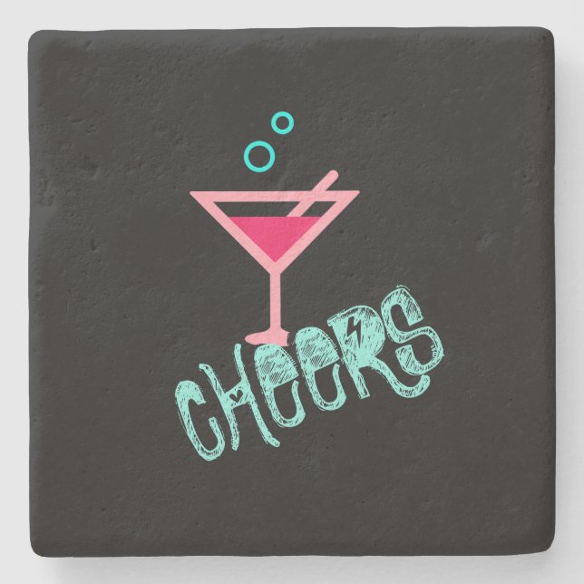 Martini - Alcohol Drink Pop Art, Pink & Turquoise Stone Coaster (Front)
