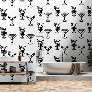 Martini and Cocktails Black and White Modern Drink Wallpaper