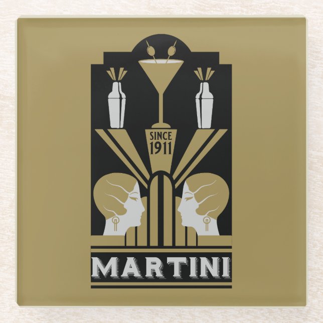 Martini Art Deco Art Glass Coaster (Front)