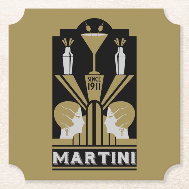 Martini Art Deco Art Paper Coaster (Front)