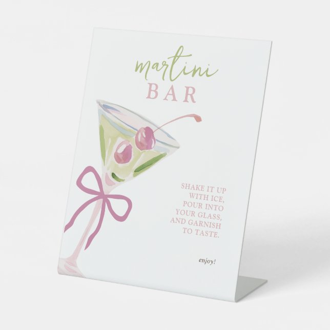 Martini Bar Chic Modern Bridal Shower Pedestal Sign (Front)