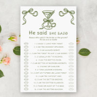 Martini bow bridal shower He said she said game