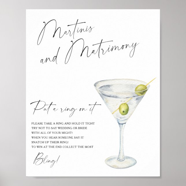 Martini bridal shower Put a ring on it game Poster (Front)