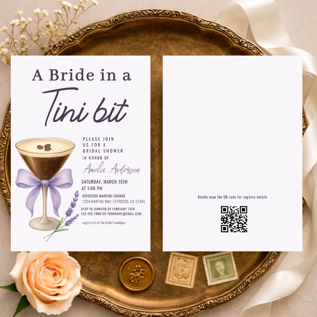 Martini Bride in a Tini Bit QR Code Bridal Shower Invitation (Creator Uploaded)