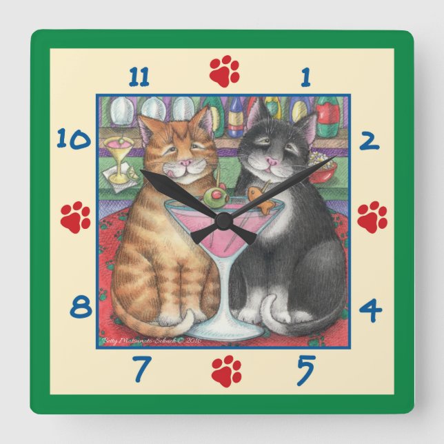 Martini Cats Square Wall Clock (Front)
