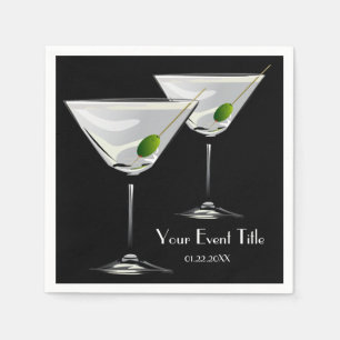 Martini Cockatl Party Event Black Napkin