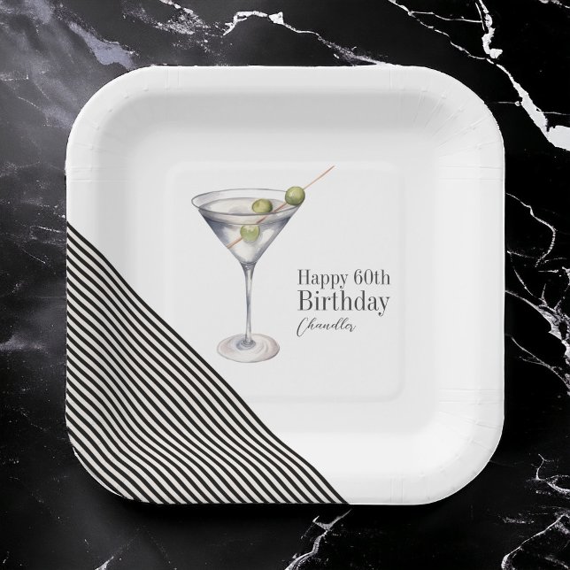 Martini Cocktail 60th Birthday Party Paper Plates (Creator Uploaded)
