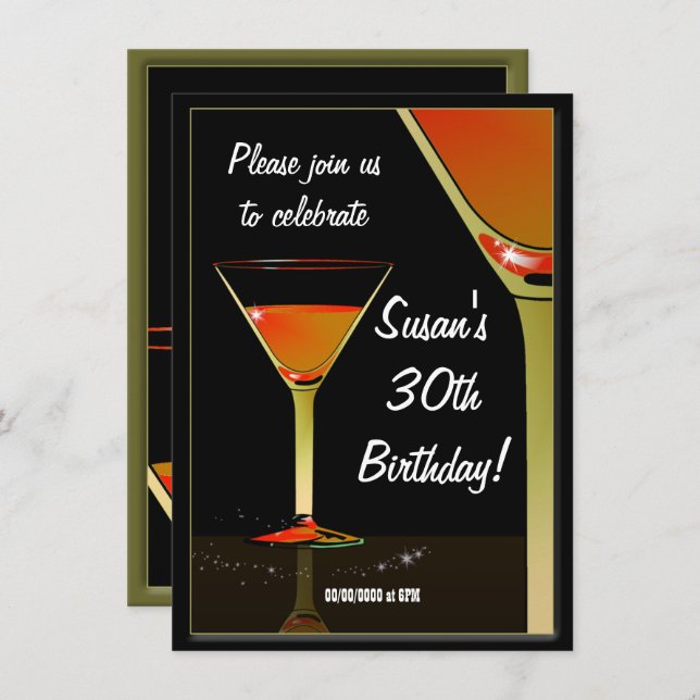 Martini Cocktail Birthday Party Invitation (Front/Back)