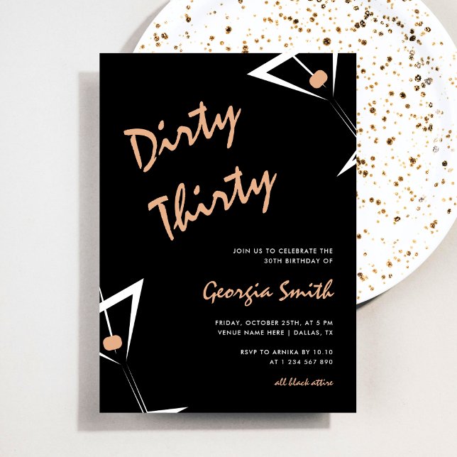 Martini Cocktail Dirty Thirty 30th Birthday Party Invitation (Creator Uploaded)