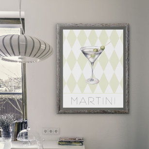 Martini Cocktail Drink on Harlequin Background Poster