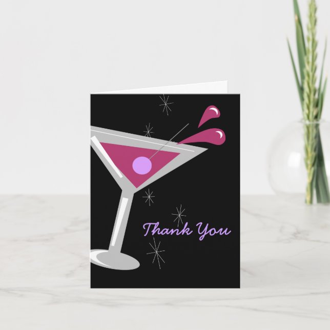 Martini Cocktail in Purple Thank You Card (Front)