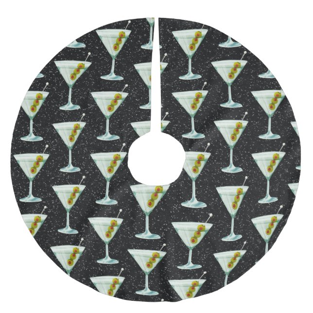 Martini Cocktail Pattern Brushed Polyester Tree Skirt (Front)