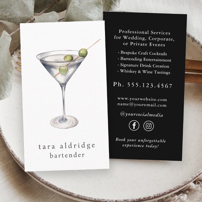 Martini Cocktail Professional Bartender Business Card (Elegant martini cocktail professional bartender business card.)