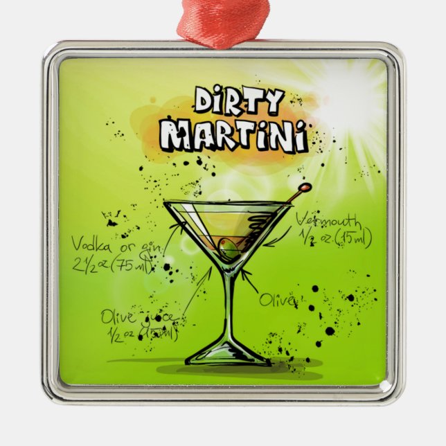 Martini Cocktail Recipe Metal Tree Decoration (Front)