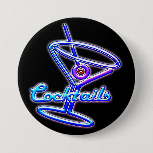 Martini cocktail retro neon sign look vintage bar 7.5 cm round badge
