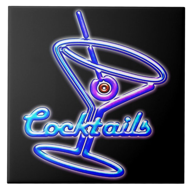 Martini cocktail retro neon sign vintage bar tile (Front)