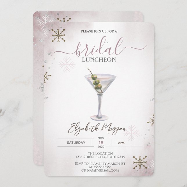 Martini,Cocktail, Snowflakes Bridal Luncheon  Invitation (Front/Back)